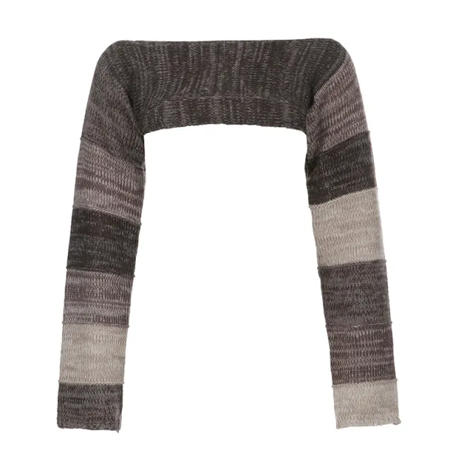Round Neck Wearing Long Sleeved Short Top Brown - Shop at LoveMi