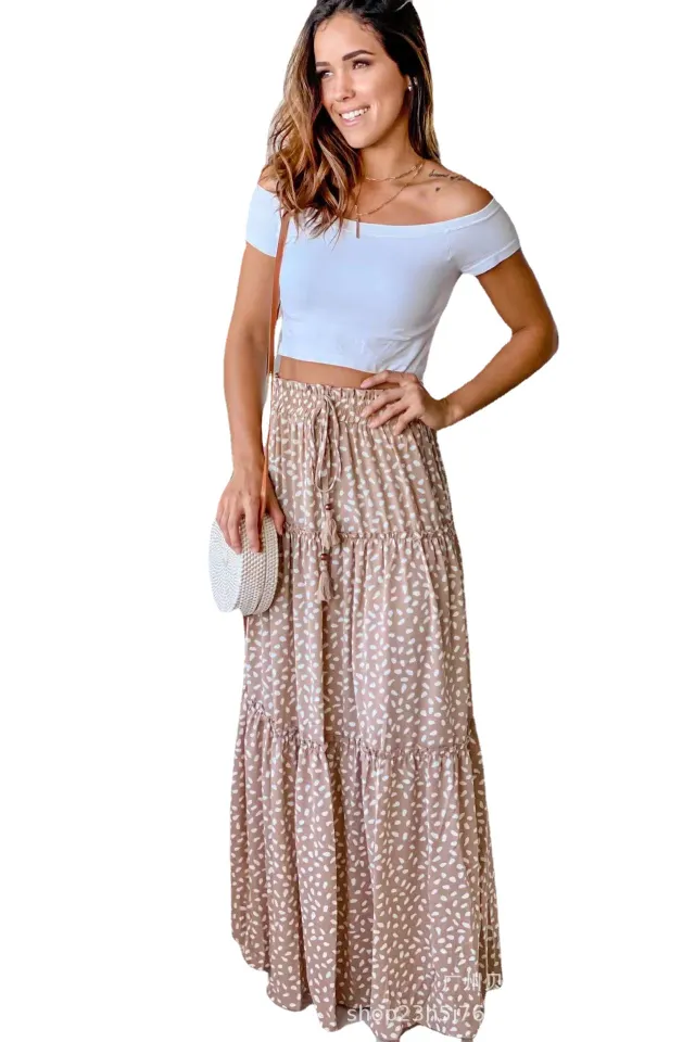 Elastic Waist Pleated Mid Waist Classic Midi Skirt Coffee - Shop at LoveMi