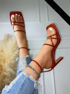 Women's High Heel Block Heel Slip-toe Sandals - Brown - View 1