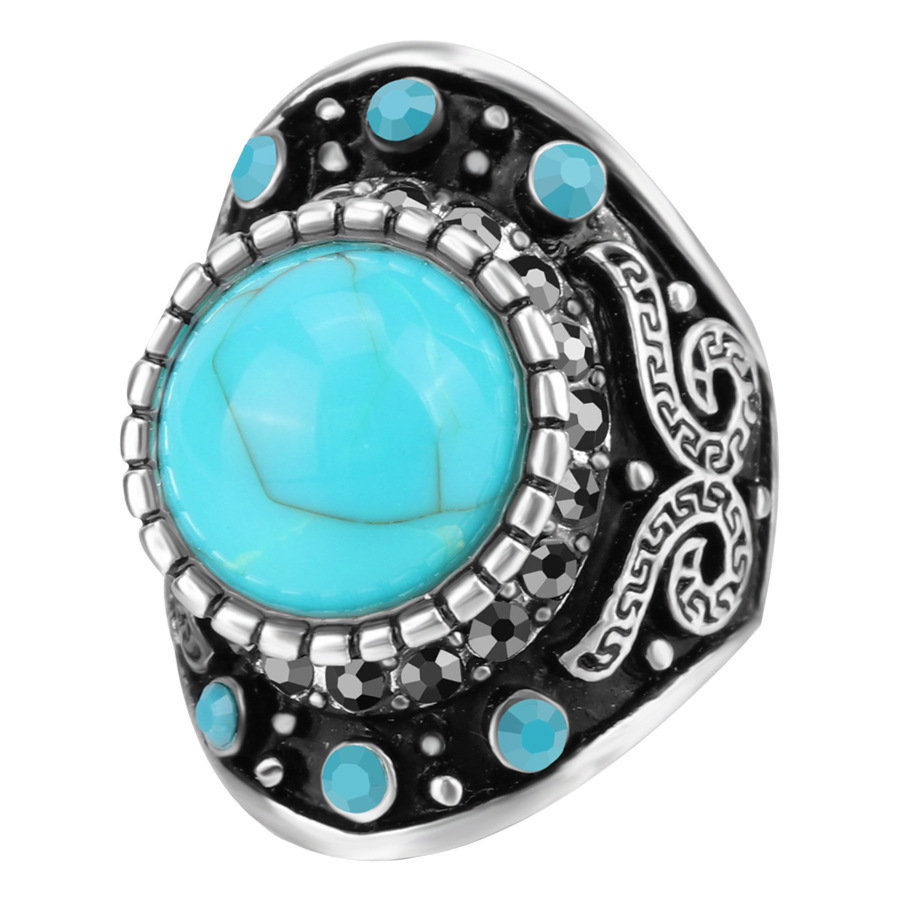 Retro Alloy Plating Smearing Process Turquoise Ring