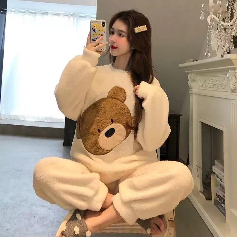 Title 7, Coral Fleece Pajamas Female Winter Thickened An...