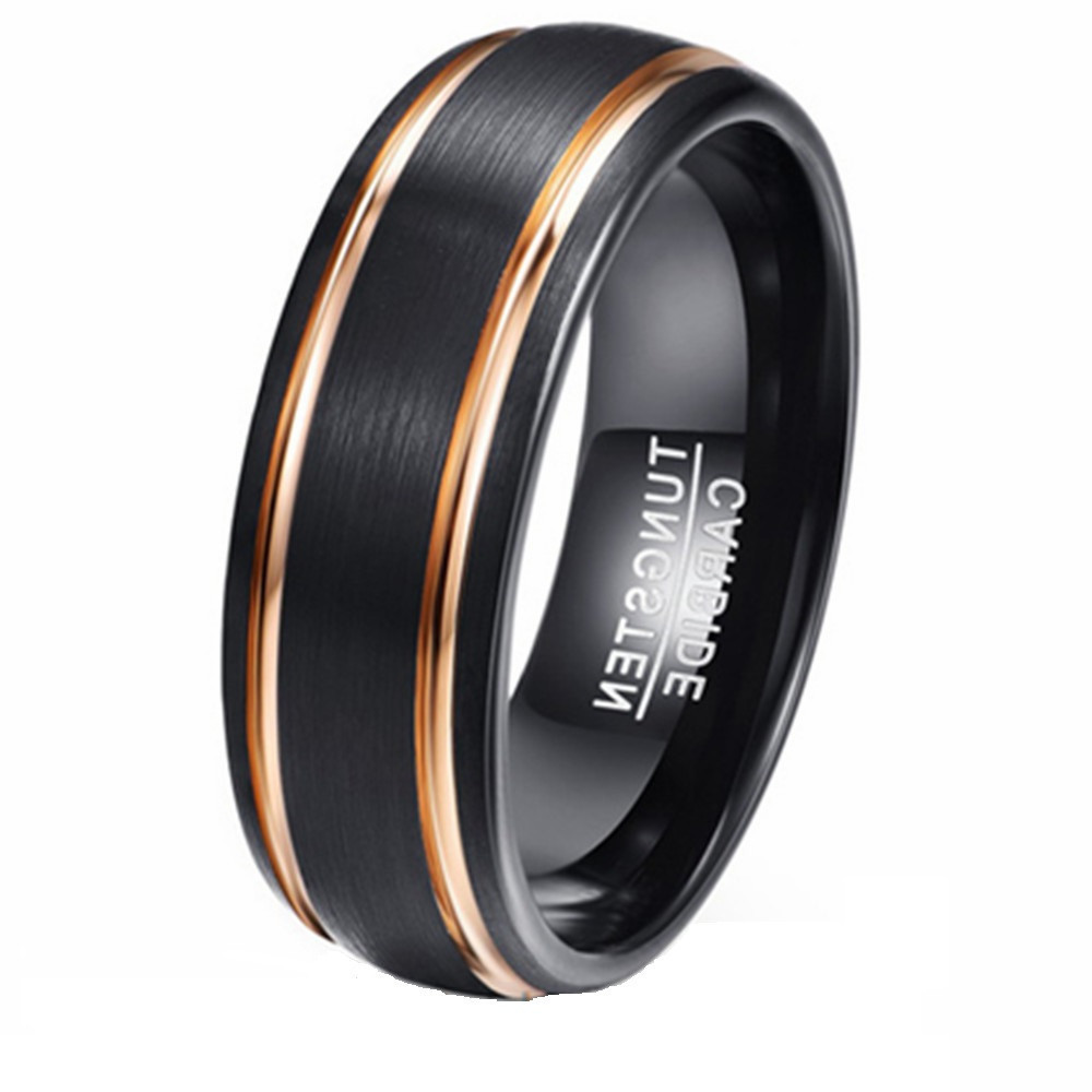 Fashion Creative Double Groove Black Gold Ring