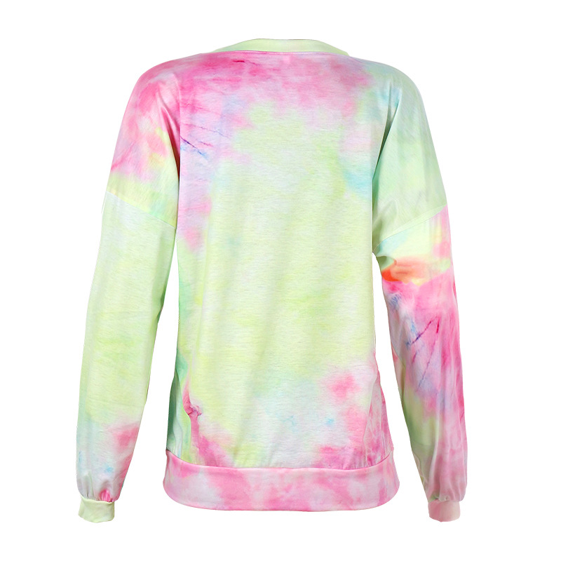 European And American Women's Tie Dyed Printed Lantern Long Sleeves