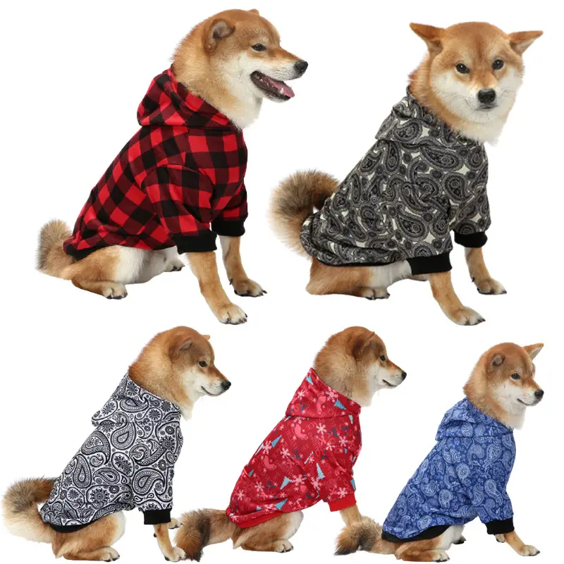 Christmas Dog Clothes Thickened Plaid Hooded Two-leg