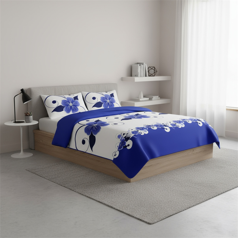 3 Piece Duvet Cover Set, US Designer Blue And White Floral Botanical Print High GSM Heavyweight Comforter Cover With Zipper Closure & Corner Ties, Pet-Friendly Microfiber Bedding — foto 5