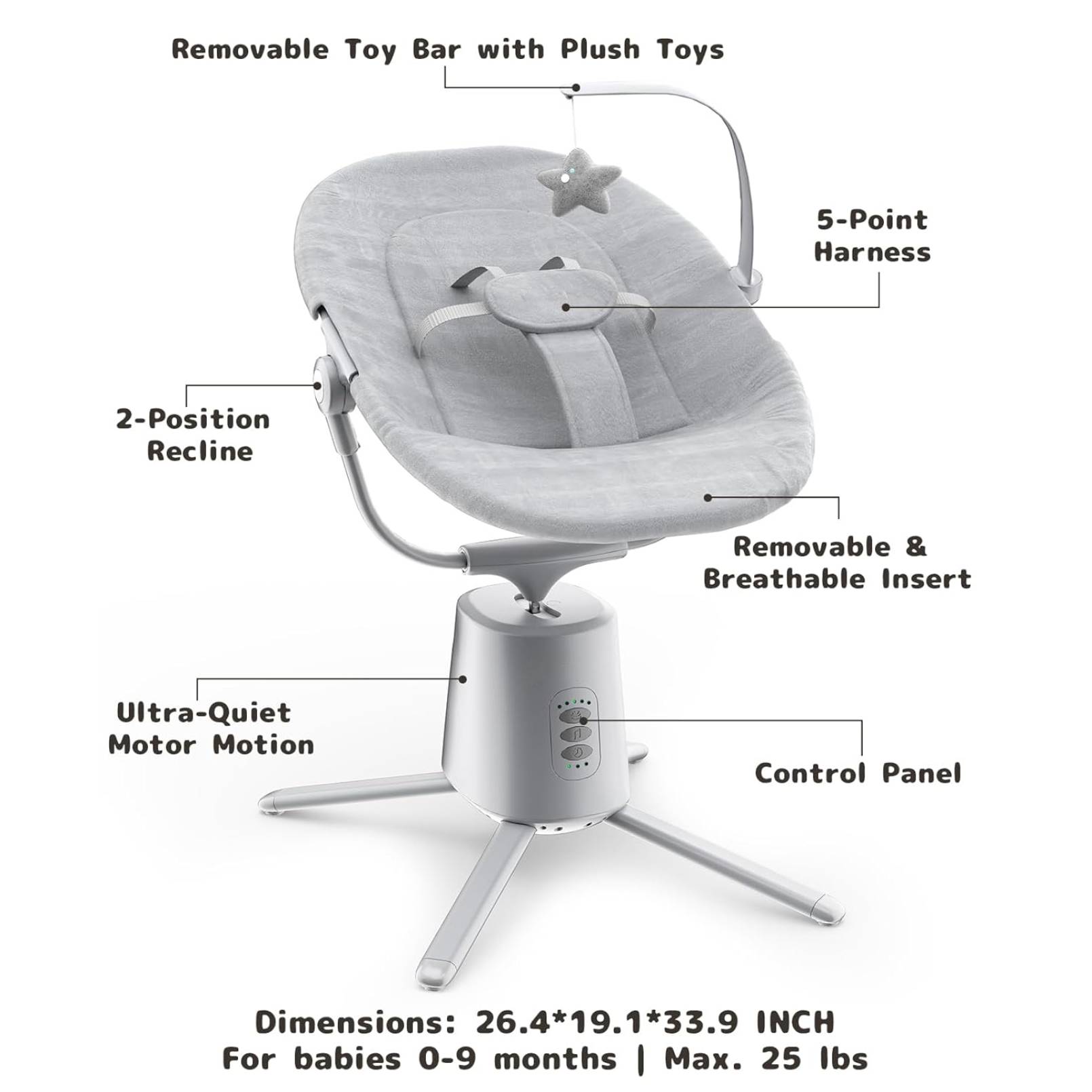 Baby Swing,Baby Swings For Infants With 3 Modes & 5 Speeds BT Enabled App & Remote Control, Electric Swing 6 Melodies And 3 Timer Setting 7