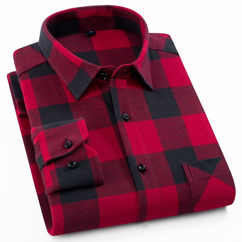 Title 4, Cotton Brushed Plaid Shirt For Men New Style Co...