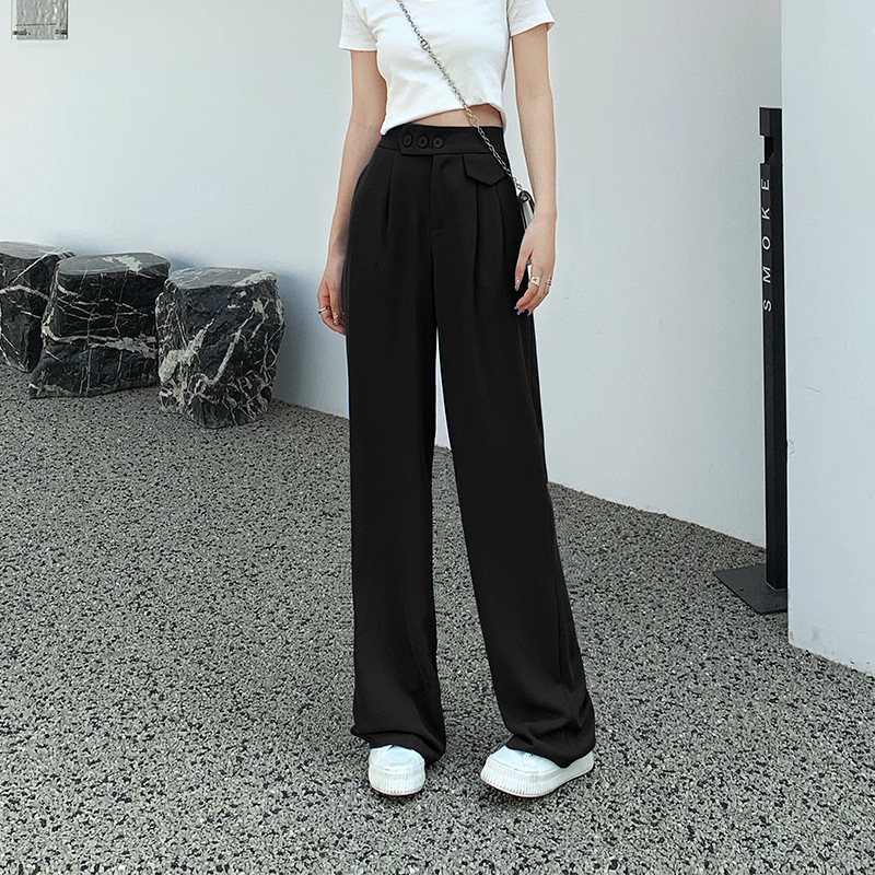 Title 3, High Waist Loose Straight Suit Trousers Drape C...