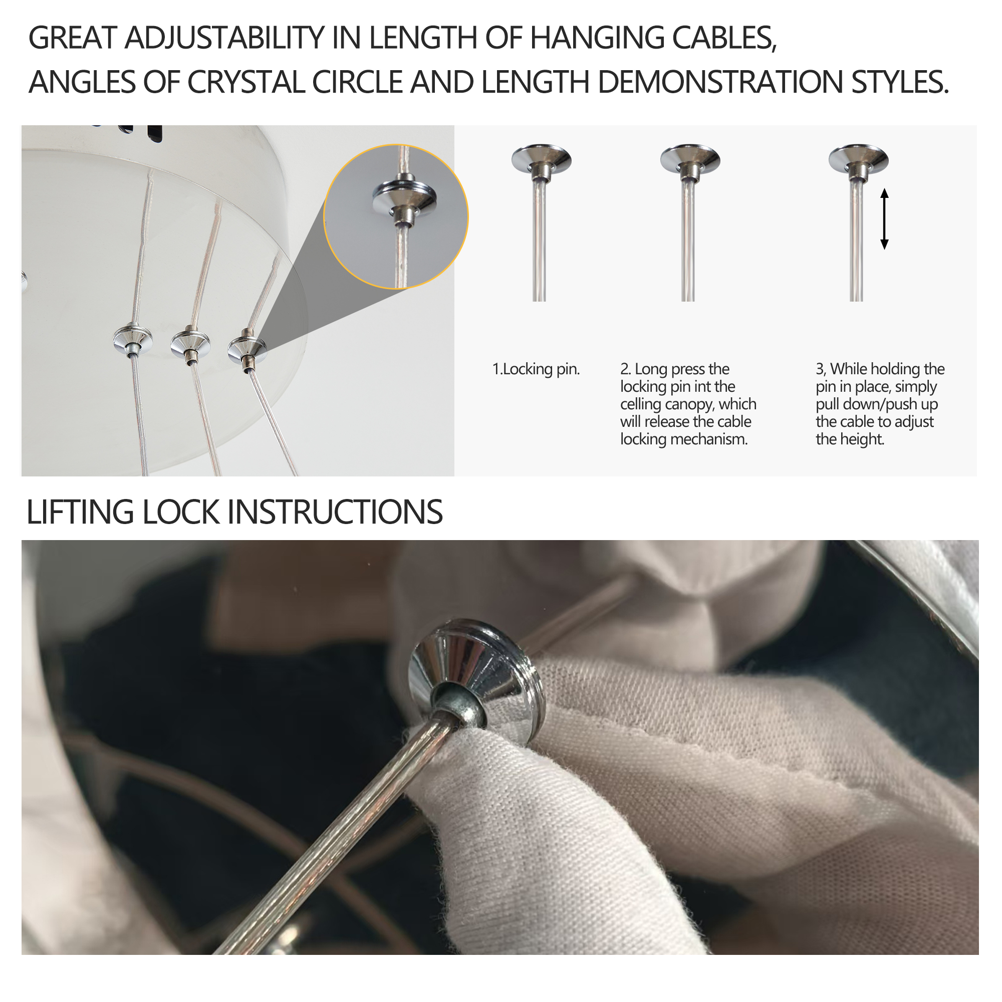 16-inch Luxury Crystal LED Chandelier - Adjustable Height And Color Temperature 3000K-6000K Modern Chandelier For Living Room, Dining Room And Bedroom_voghion.com