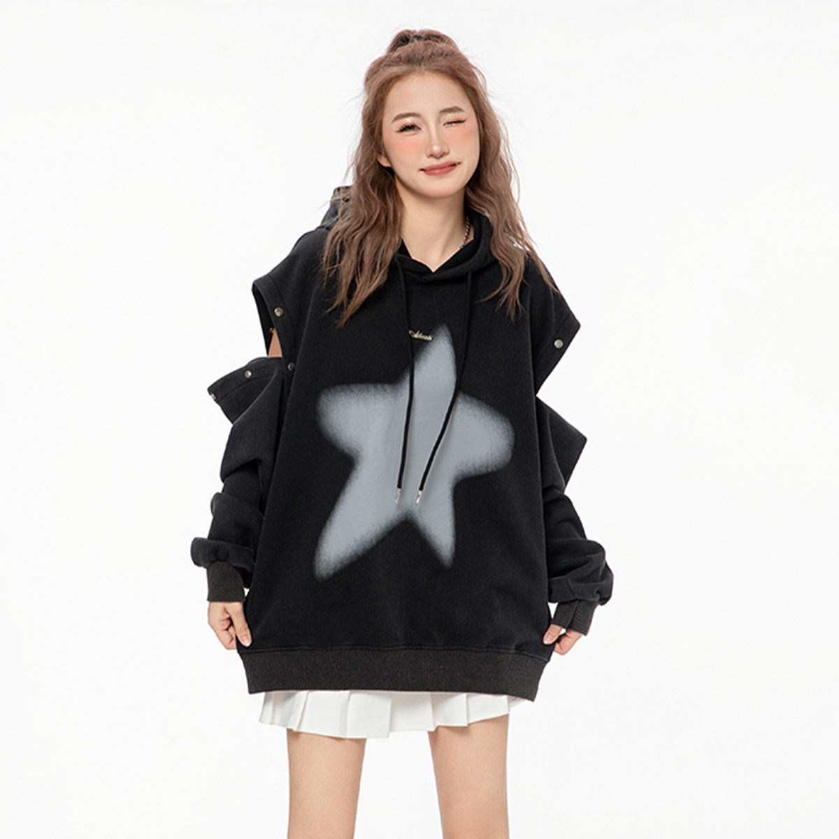 American-style XINGX Printed Distressed Detachable Sweater Autumn Couple Loose Top