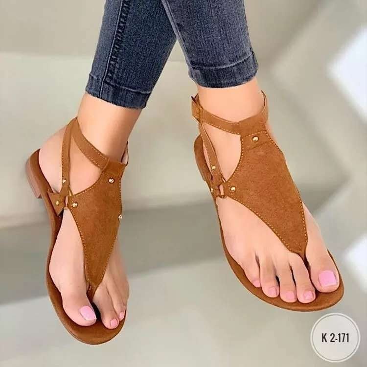 Large Size Casual Flat Flip Flops With Beach Buckle Sandals Bronze 37 - Shop at LoveMi