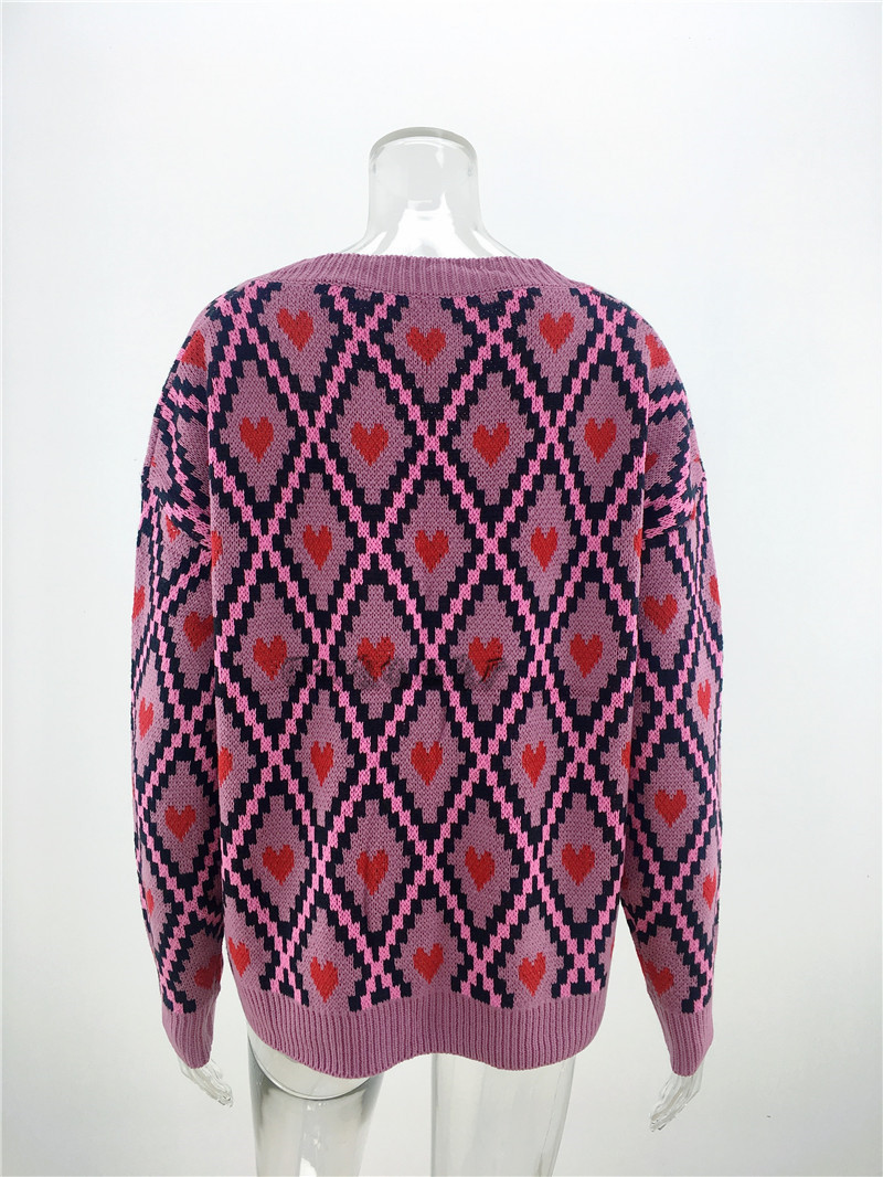 Fashion peach heart diamond cardigan sweater