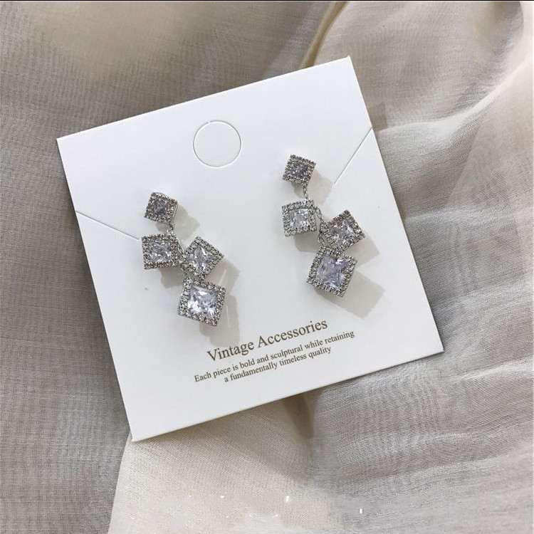 Title 5, Net Red Irregular Square Earrings Long Diamond ...