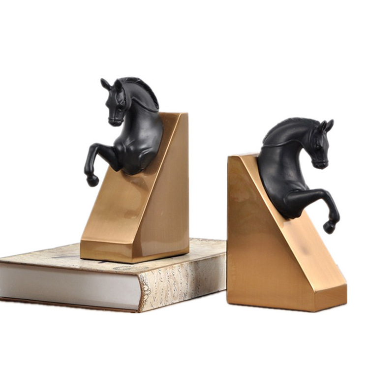 Bronzed horsehead bookends in european black