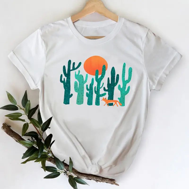 Female Landscape Fashion Print Short Sleeve