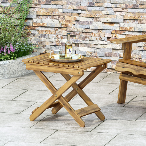 Compact Outdoor Folding Acacia Wood Side Table - Natural Finish - Picture 9 of 9