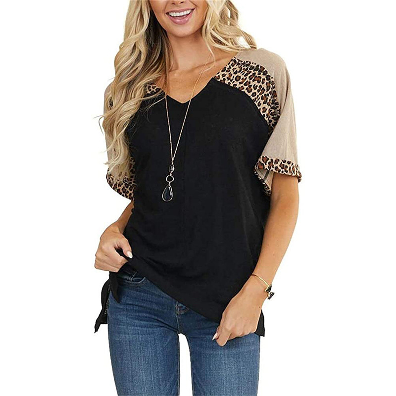 Title 8, New Leopard Splicing Loose Casual Short Sleeve...