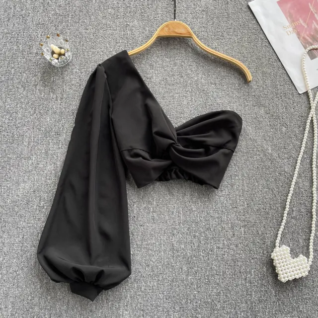 Women's One shoulder Short Slanted Shoulder Top Black - Shop at LoveMi