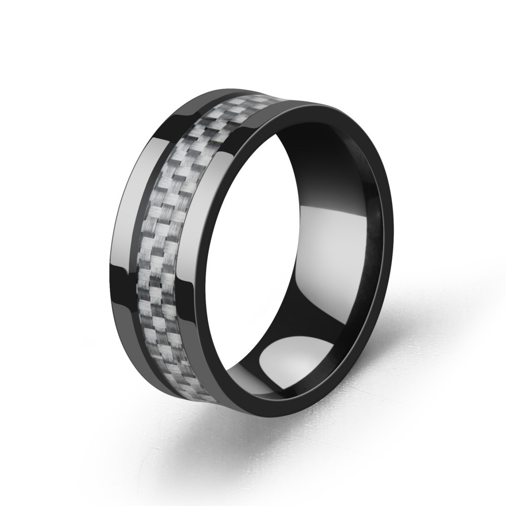 Title 3, Mens stainless steel and carbon fiber ring. Co...