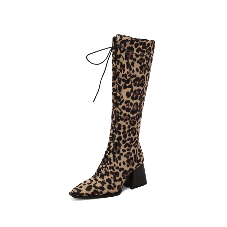 Title 7, Leopard Print Boots With Pointed Toes And Thick...