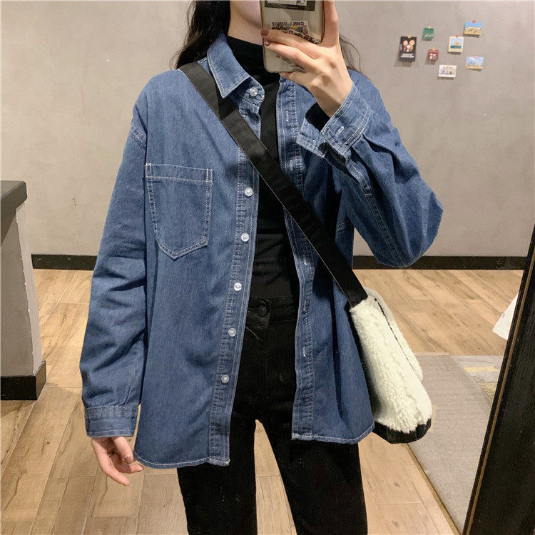 Workwear Denim Jacket Women's Large Size Loose Long-sleeved Casual Top
