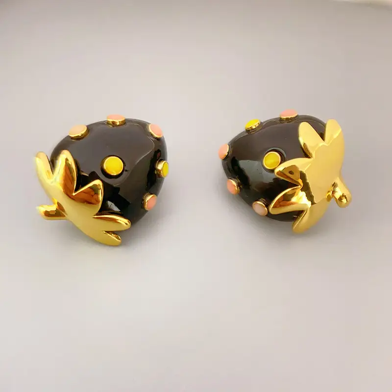 Strawberry Black Resin Adhesive Block 925 Silver Needle Earrings