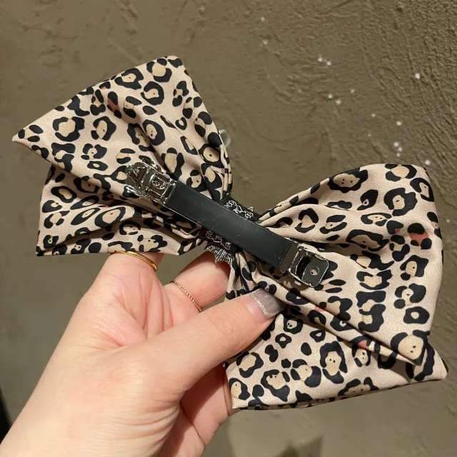 Leopard Print Bowknot Rhinestone Hair Tie Back Head Leopard - Shop at LoveMi