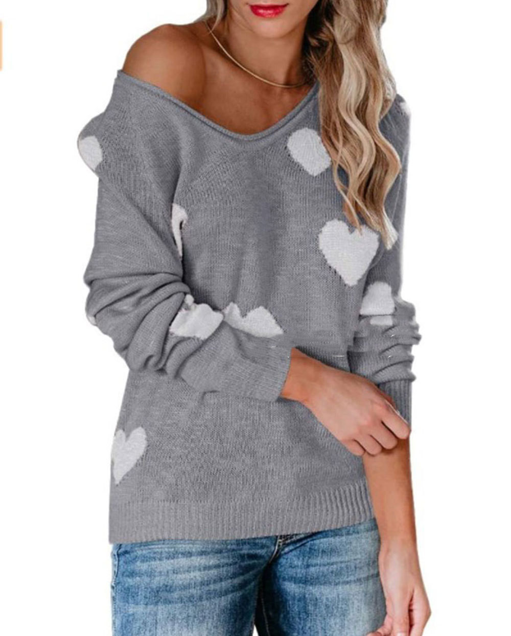 Women's V-neck Knitted European And American Pullover Long-sleeved Sweater