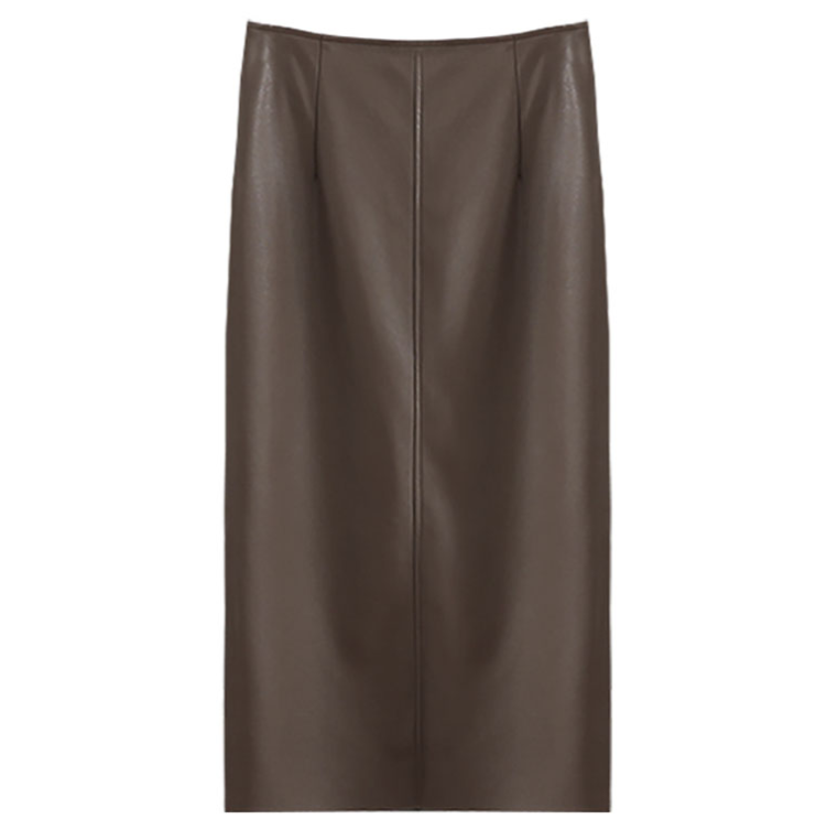 Pu High Waist Bag Hip One Step Back Slit Ladies Skirt