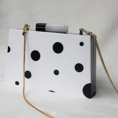 Dinner Bag Wedding Bag Black And White Polka Dot Clutch Bag European And American Fashion New - White - View 1