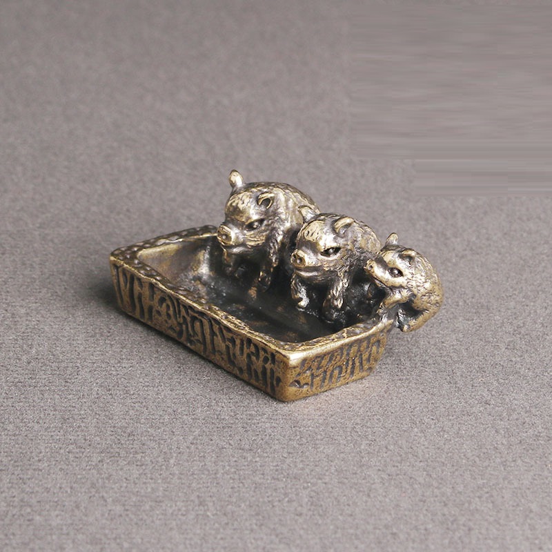 Title 2, Retro Pure Brass Piggy Trough Desktop Decoration