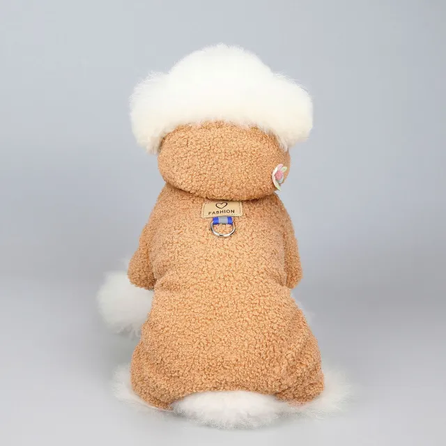 Pet Clothes Dog Four legged Cashmere Cat Velvet Suit Thickened Joy Rabbit Six petal Flower English Wind Flower Khaki - Shop at LoveMi