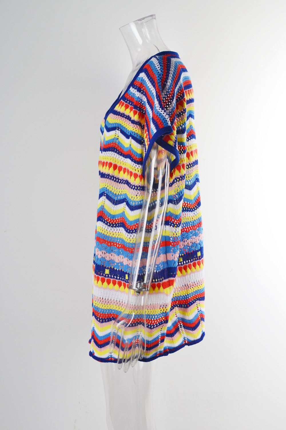 Holiday Seaside Patchwork Colorful Beach Swimsuit Blouse For Women