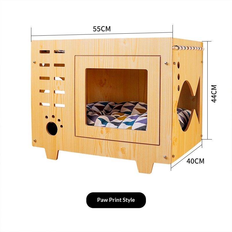 Integrated Wooden Double-Layer Pet Hammock Bed,Thick Cushion With Random Patterns