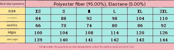 Collared belted jumpsuit size chart for XS to 2XL with 95% polyester and 5% elastane composition