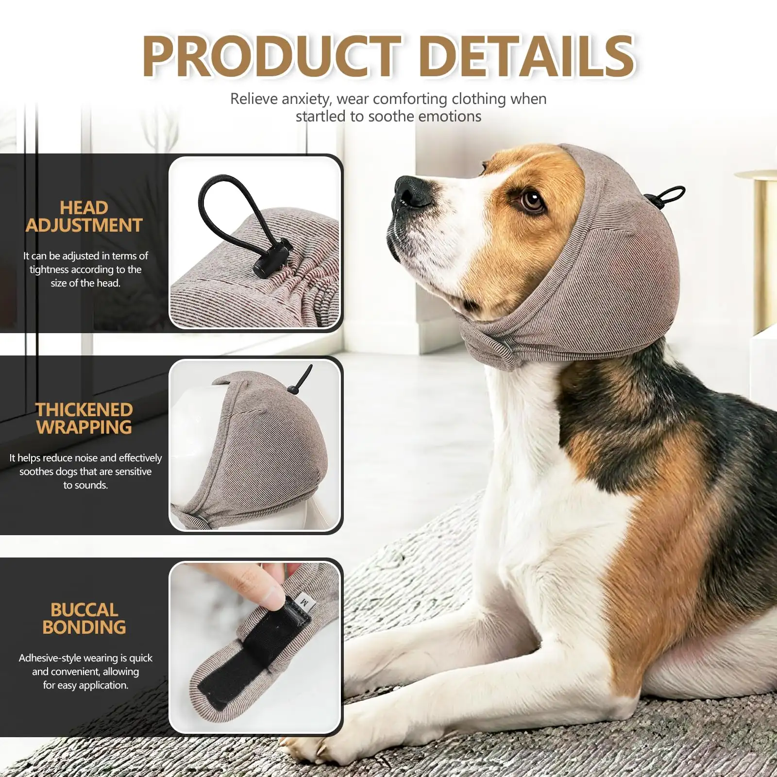 Quiet Ears For Dogs - Adjustable Ear Covers For Noise, No Shake Dog Head Wrap, Dog Calming Hood For Thunder, Lightning, Fireworks, Dralon Fabric And Thickened S