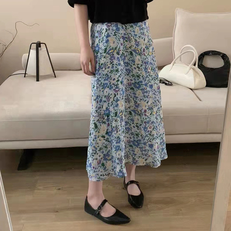 Gentle Contrast Floral Elastic Waist Flower Skirt