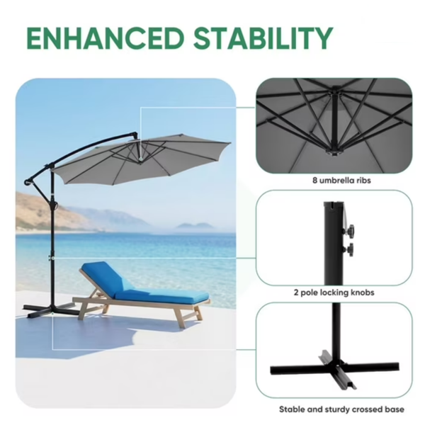 Outdoor Patio Umbrella, 10ft Offset Hanging Patio Umbrella With Aluminum Stand, 8 Ribs, UV Protection For Pool Garden Backyard Market, Gray  Shipment From Walmart — foto 6