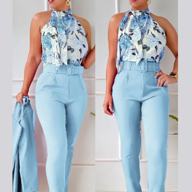 Women's Floral Vest Suit Blue - Shop at LoveMi