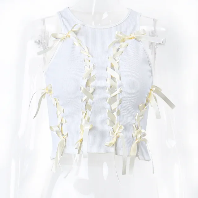 Niche French Short Style Vest Hollowed Out Top White - Shop at LoveMi