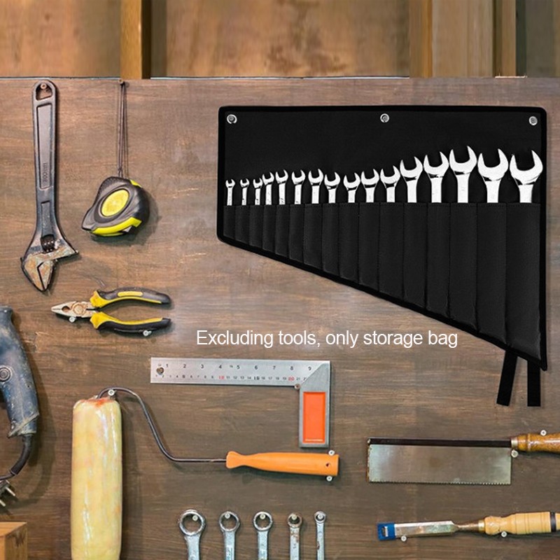 Black Wrench Roll Organizer 16 Pockets Tool Pouch Bag Roll