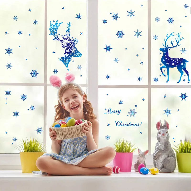 Christmas Elk Snowflake Sticker Decoration Glass Window Kids Room Christmas Wall Stickers Home Decals Decoration – image 2