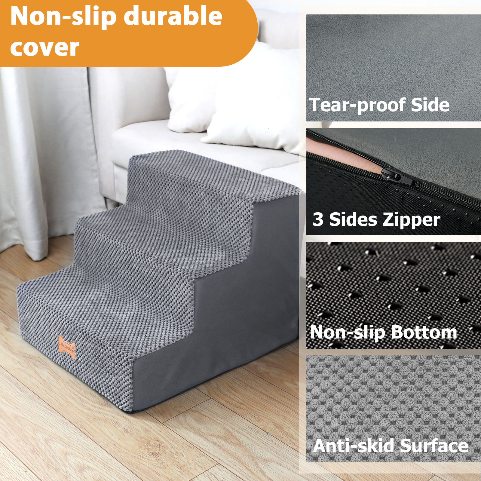 Dog Stairs, Anti Slip Pet For Dogs And Cats, Ramp With High-density Foam