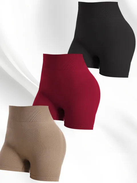 Women's Ribbed Seamless High Waist Biker Shorts 3 Pack