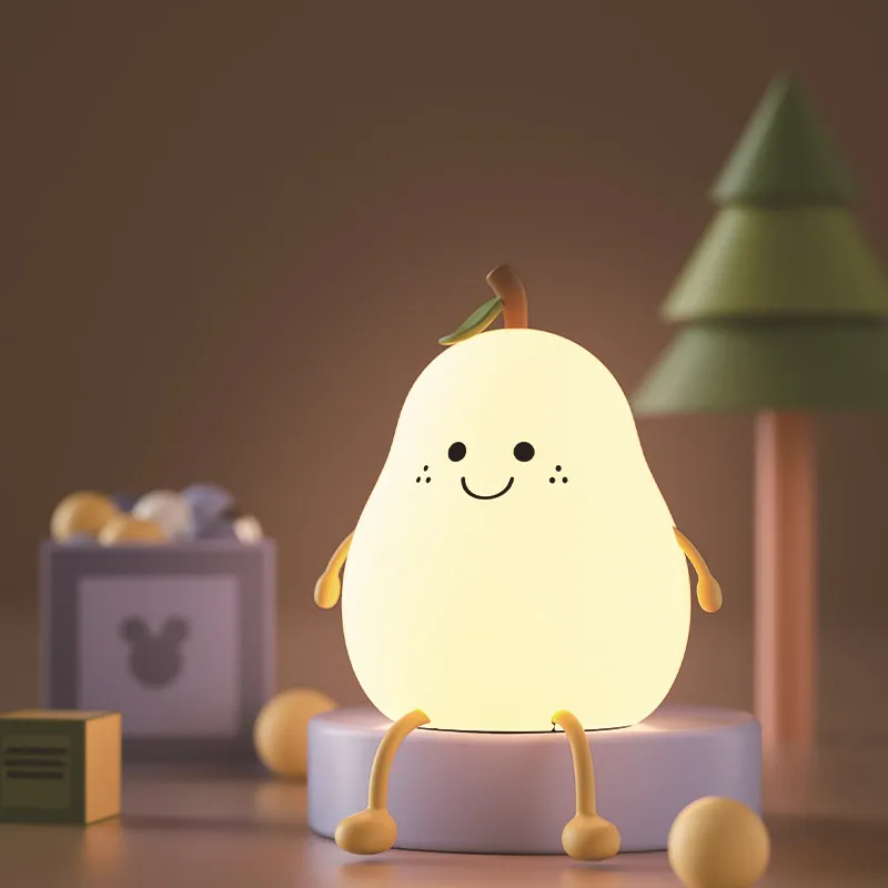 LED Pear Fruit Night Light USB Rechargeable Dimming Touch Silicone Table Lamp Bedroom Bedside Decoration Couple Gift Boby Light – image 10