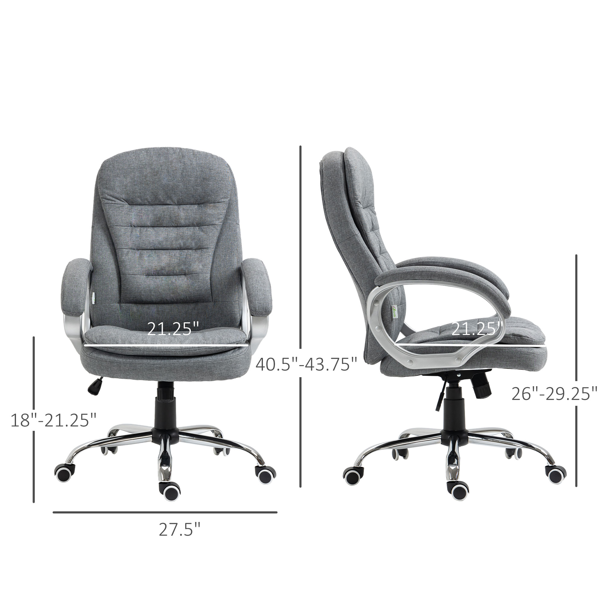 Vinsetto High Back Executive Home Office Chair Adjustable Height Upholstered Padding Gray_voghion.com