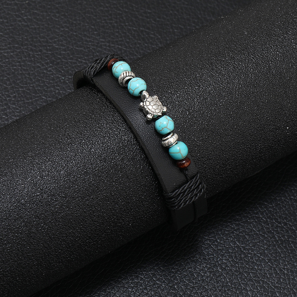 Multilayer Turtle Tiger Stone PU Leather Braided Hand Rope