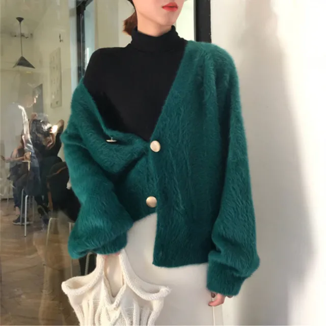 New Style Mink Down Women's Coat Knitted Cardigan Dark Green - Shop at LoveMi