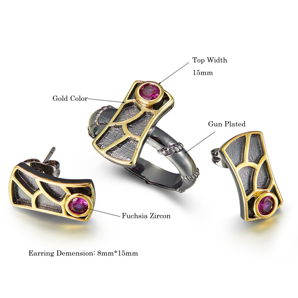 Women's Simple Fashion Rectangle Stud Earrings Ring Set