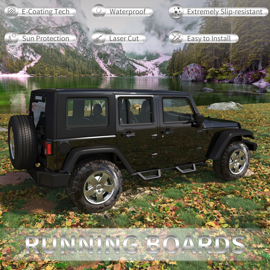 Bars Running Boards Compatible With Wrangler JK 4 Doors